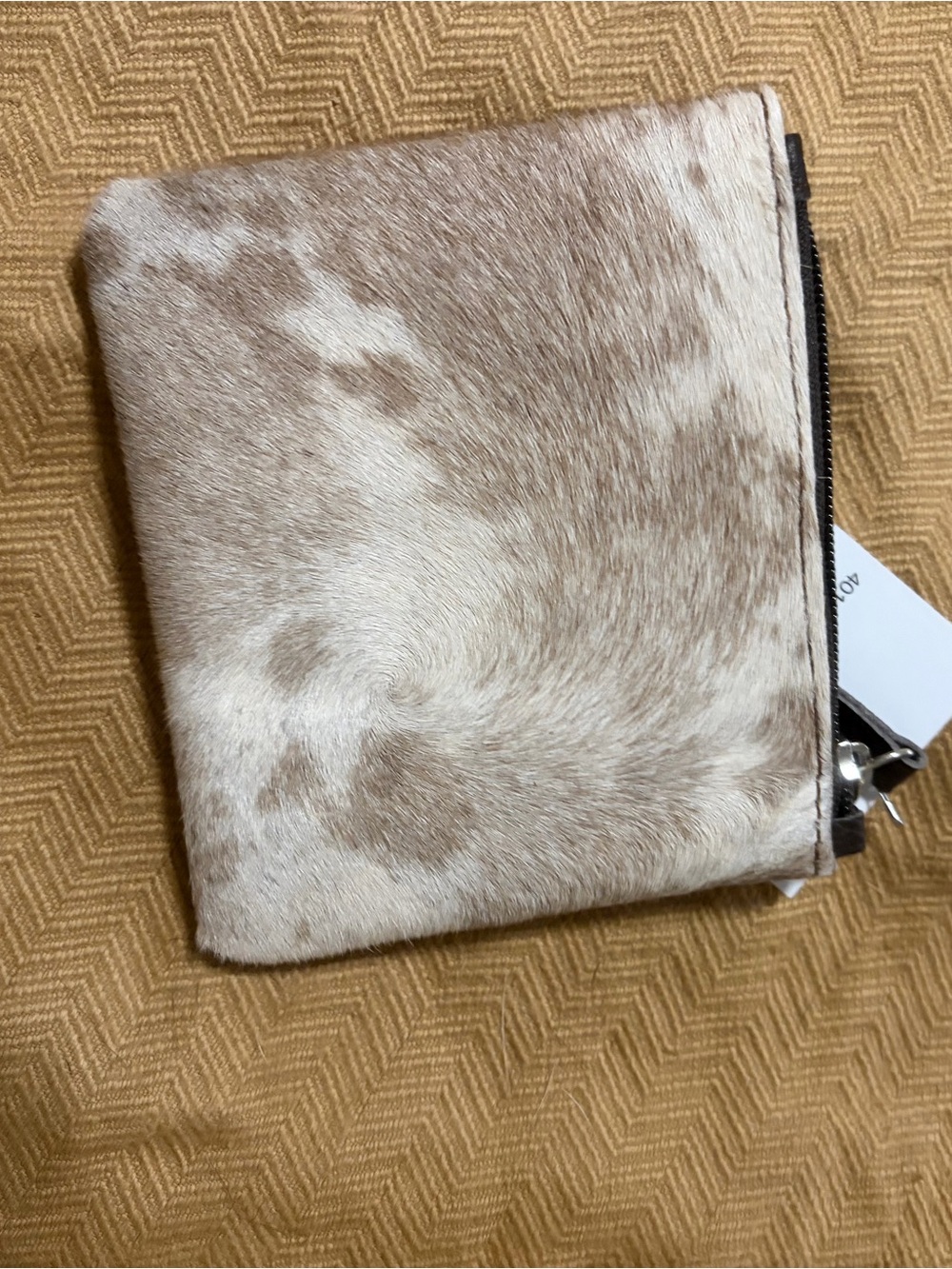 Leather cowhide Zip Pouch - Beige and White